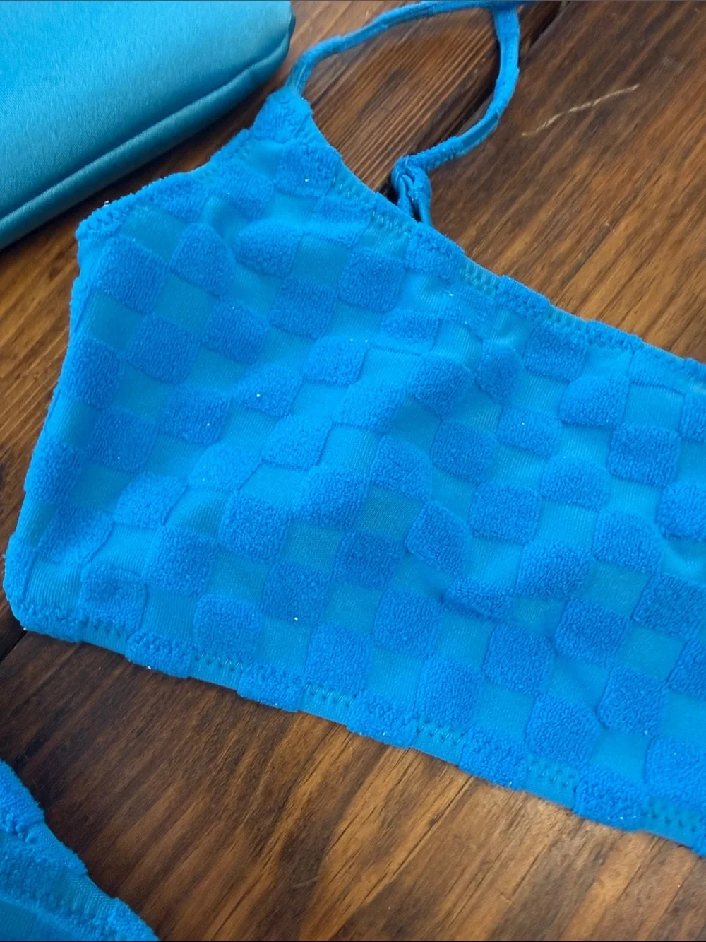 triangl swimwear Bright Blue Textured Check Bikini Set.  Too large/Bottom XL.